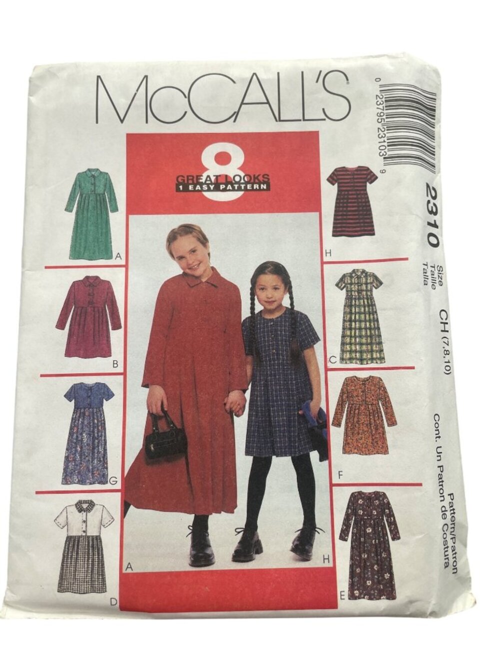 Vintage 90s McCalls 2310 Dress Pattern Sizes 7-8-10 Childrens & Girls UNCUT